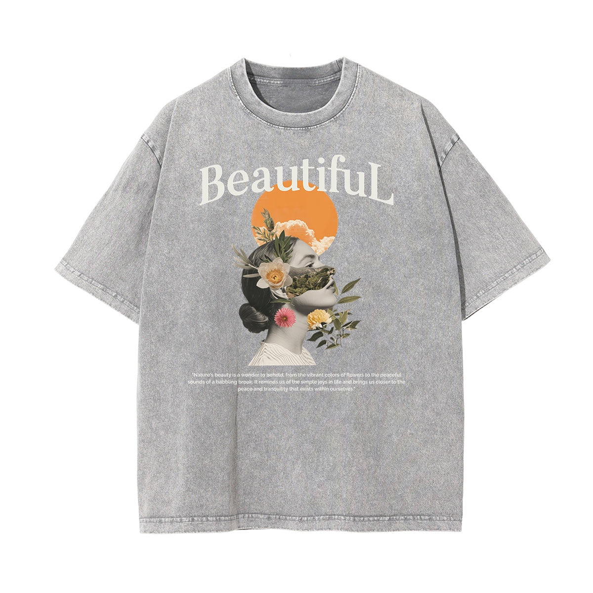 Camiseta con estampado de flores de algodón lavado