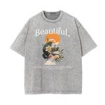 Camiseta con estampado de flores de algodón lavado