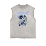Distressed Sleeveless Blossom Graphic Tee