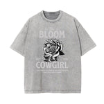 Camiseta con estampado de flores de algodón lavado