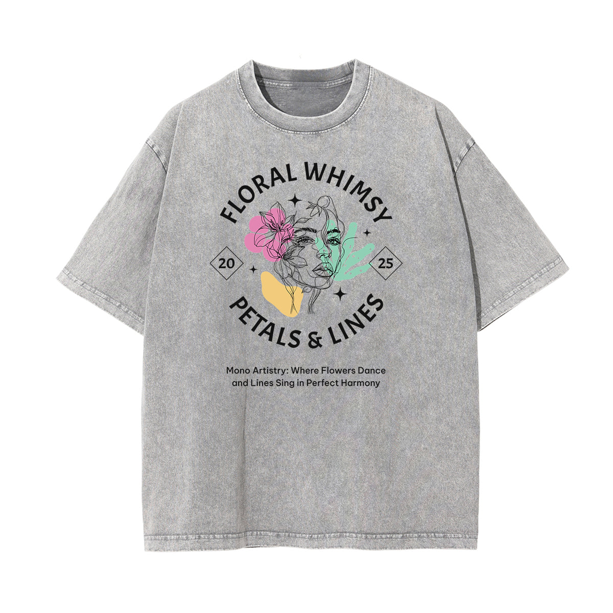 Camiseta con estampado de flores de algodón lavado