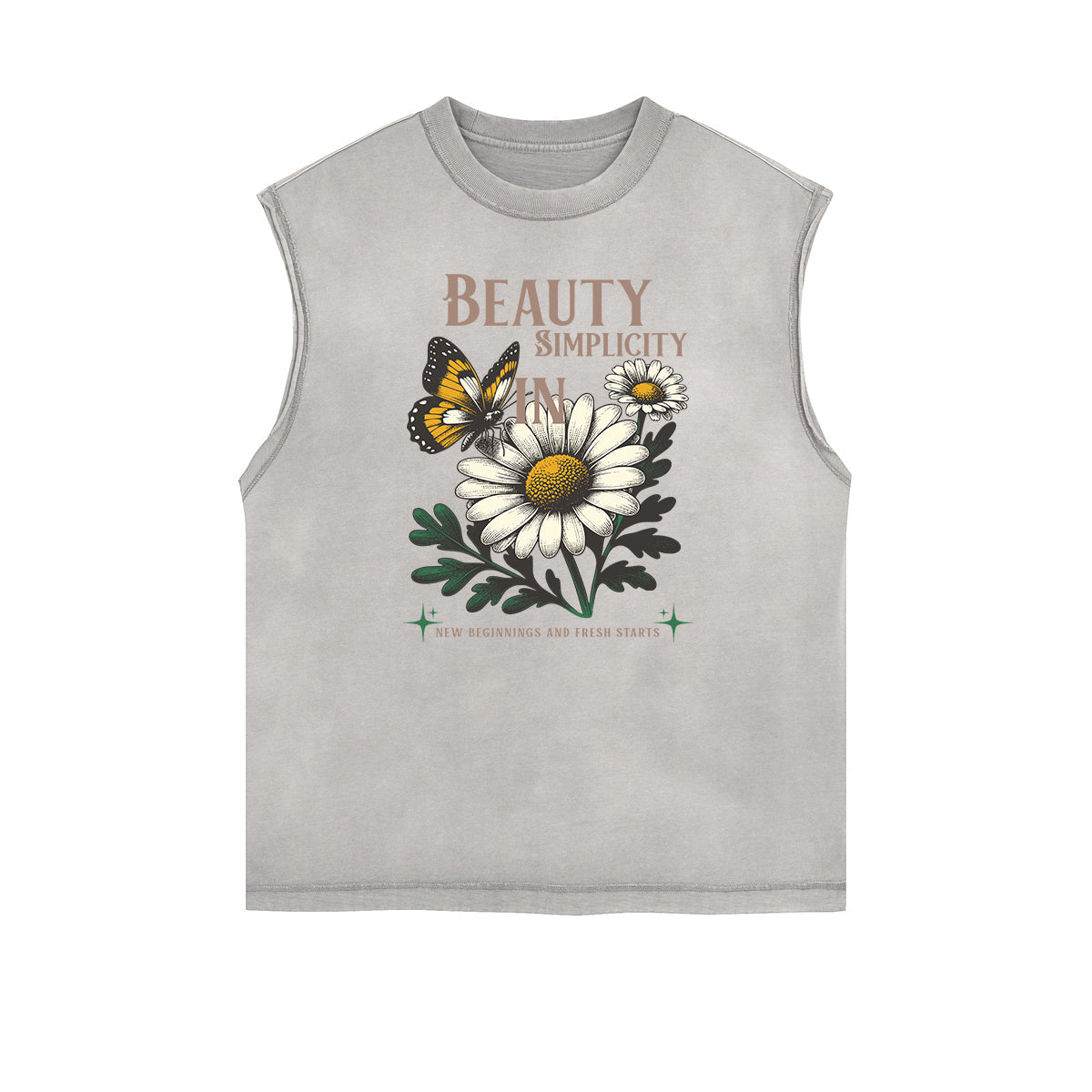 Distressed Sleeveless Blossom Graphic Tee
