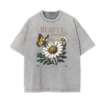 Camiseta con estampado de flores de algodón lavado