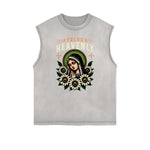 Distressed Sleeveless Blossom Graphic Tee