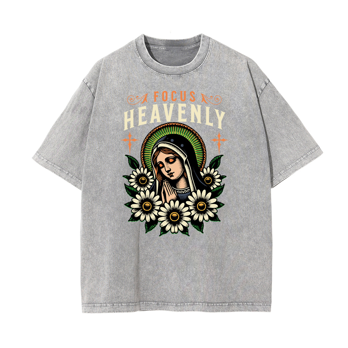 Camiseta con estampado de flores de algodón lavado
