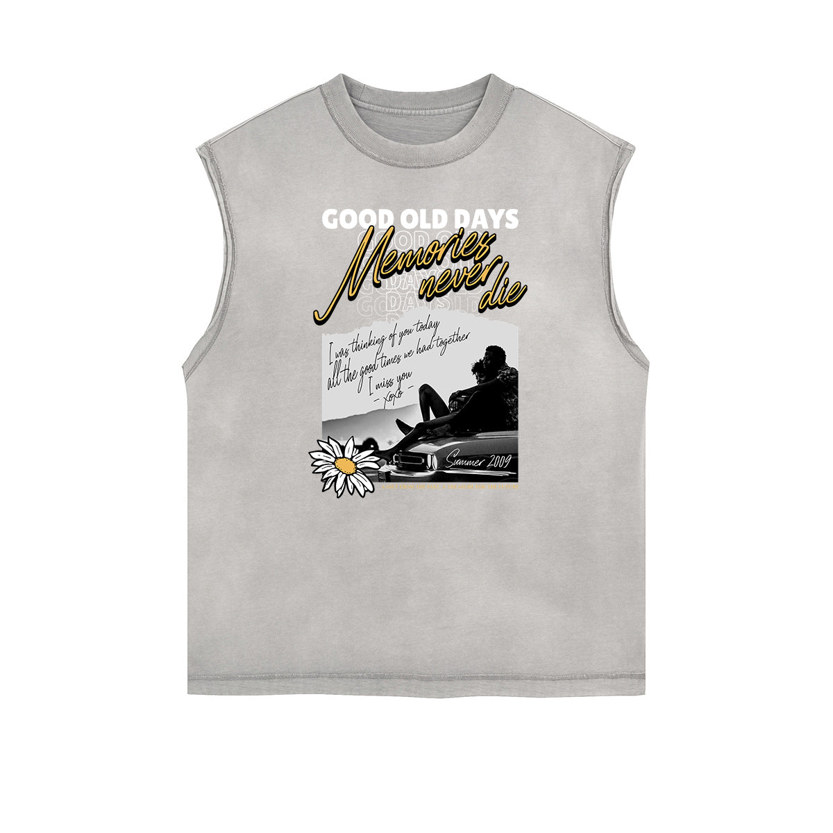 Distressed Sleeveless Blossom Graphic Tee