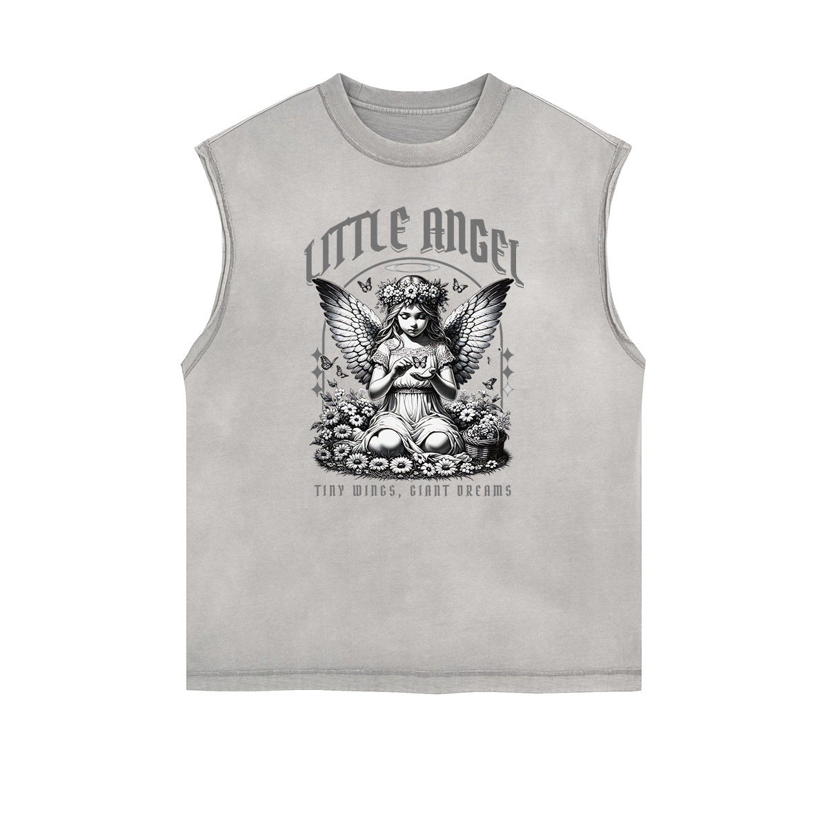 Distressed Sleeveless Blossom Graphic Tee