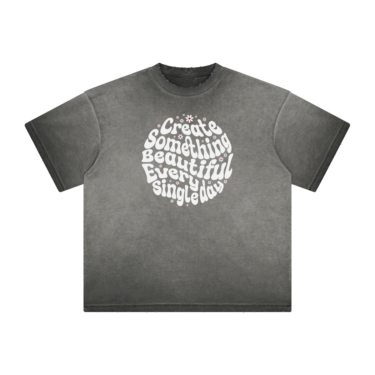 Camiseta con gráfico de flores descoloridas y gruesas