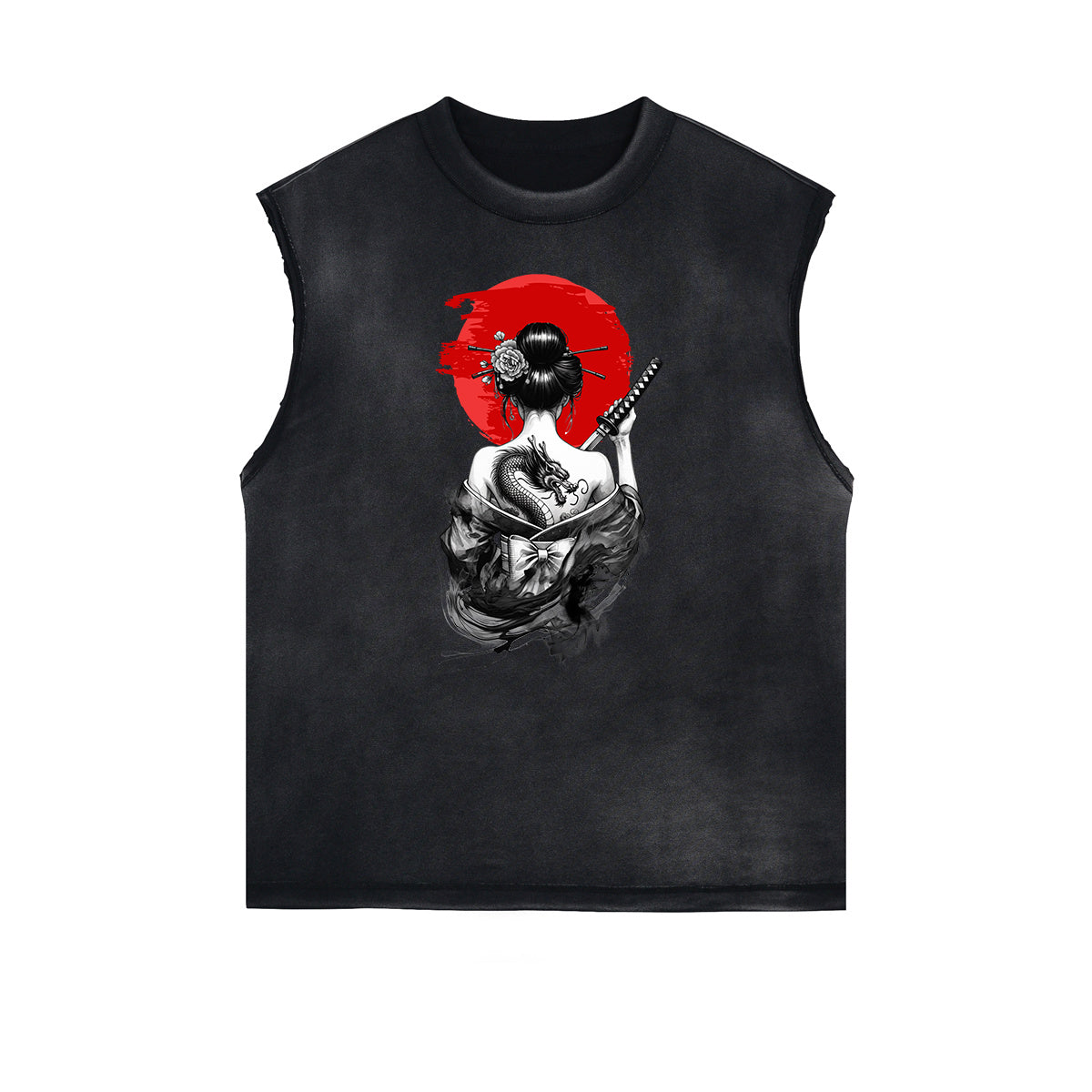 Camiseta sin mangas con estampado ukiyo japonés desgastado