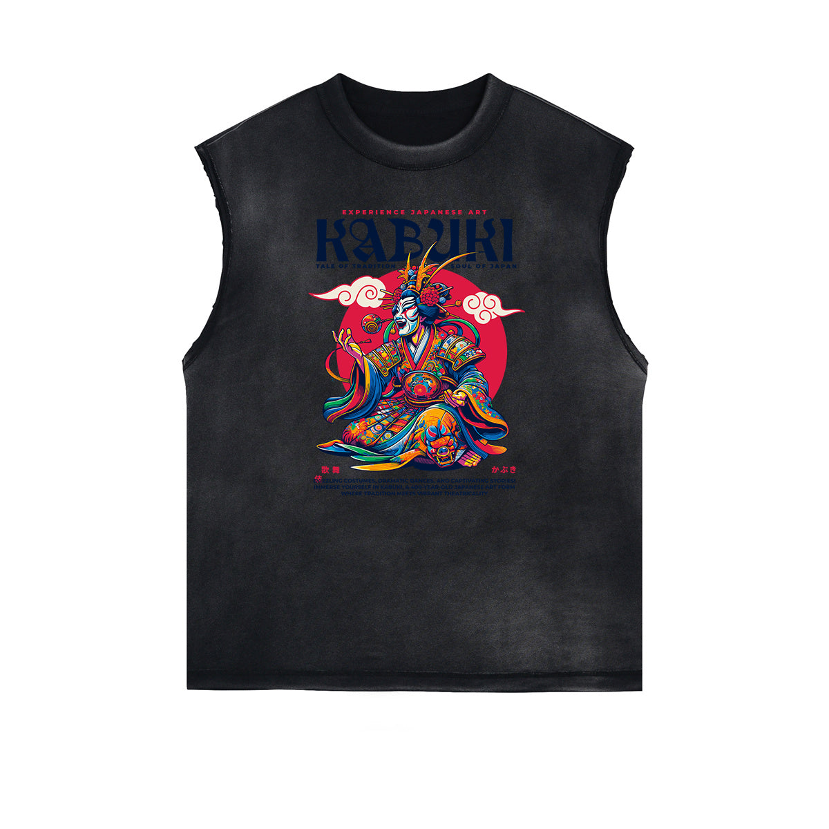 Camiseta sin mangas con estampado ukiyo japonés desgastado