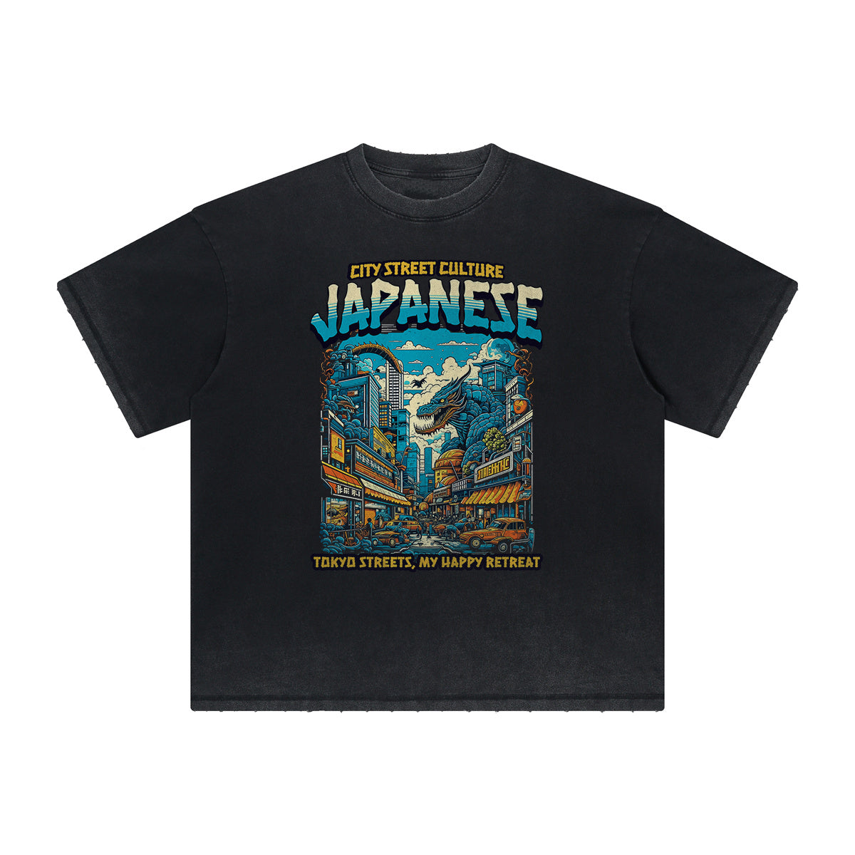 Camiseta con estampado ukiyo japonés de peso pesado