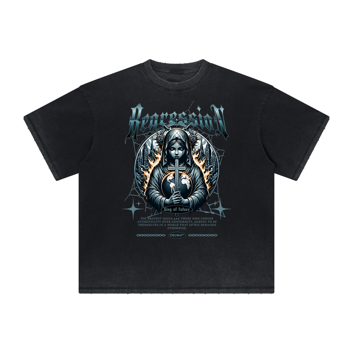 Vintage Frayed Gothic Style Pattern Tee
