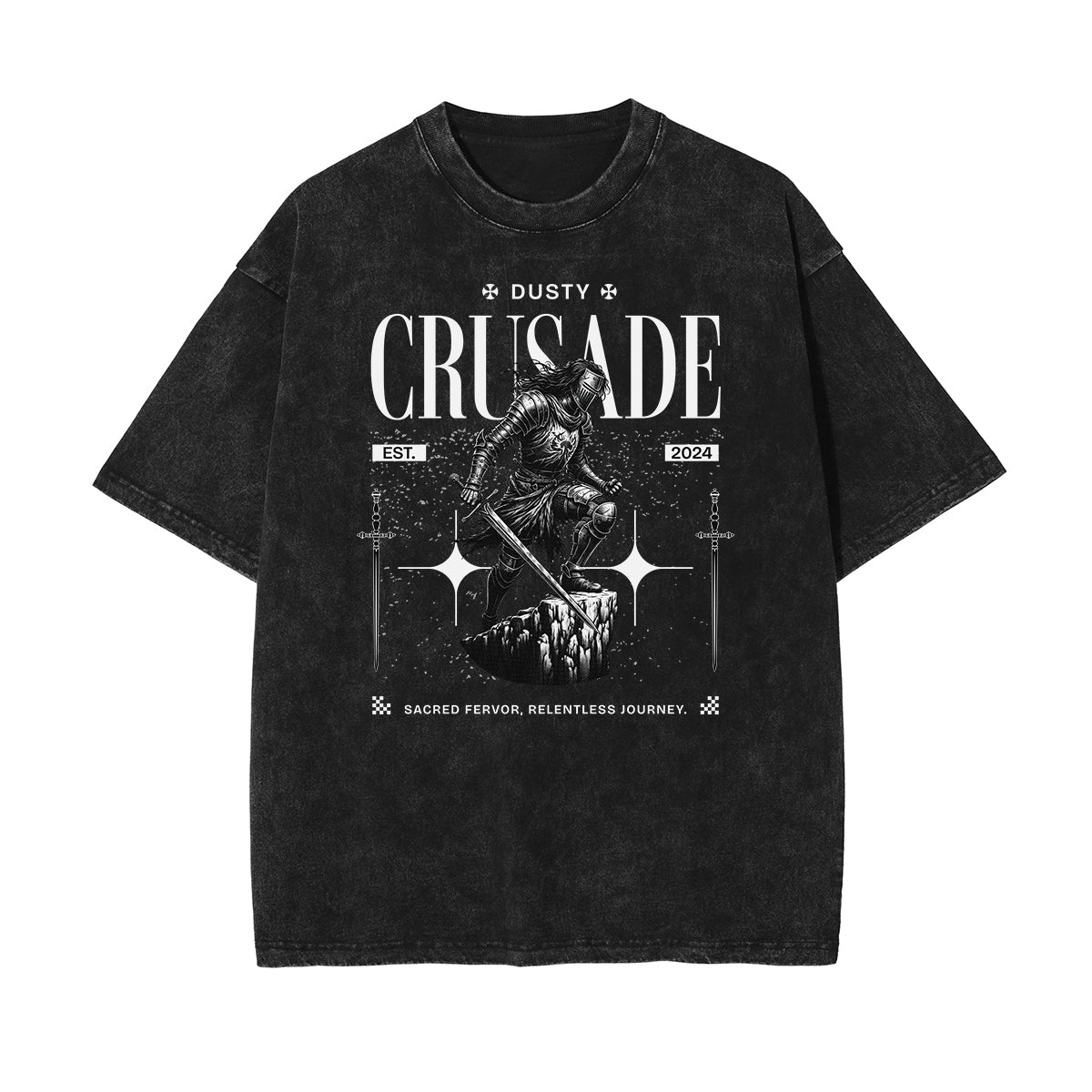Stone Wash Crusades Pattern T Shirt