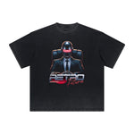 Camiseta vintage deshilachada con estampado de ciencia ficción y futurismo