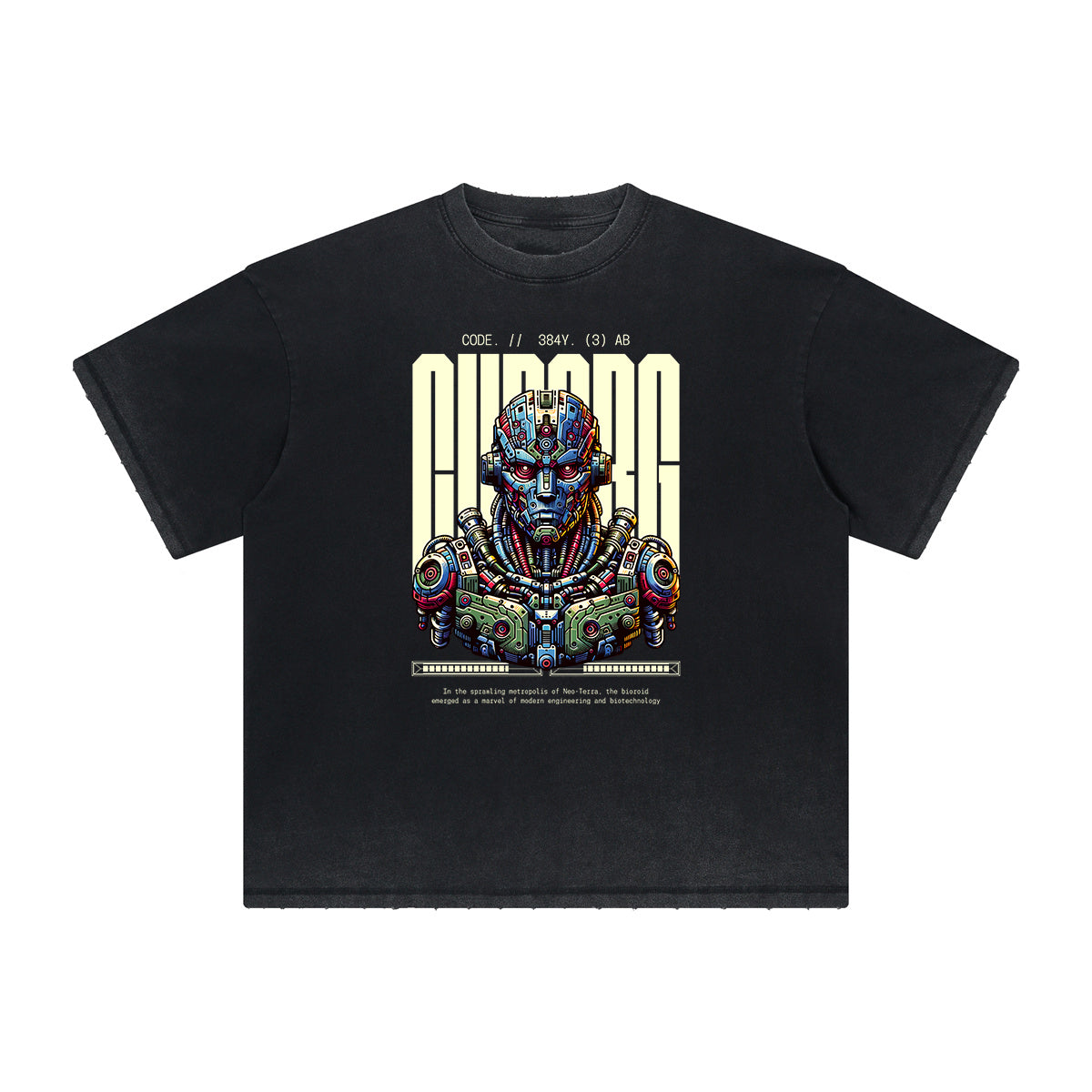 Camiseta vintage deshilachada con estampado de ciencia ficción y futurismo