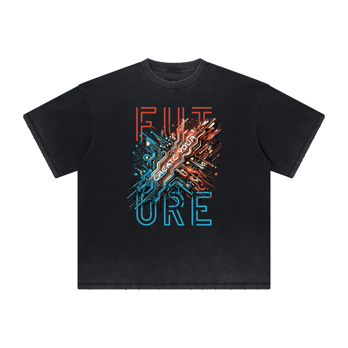 Camiseta vintage deshilachada con estampado de ciencia ficción y futurismo