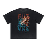 Camiseta vintage deshilachada con estampado de ciencia ficción y futurismo