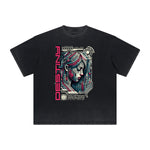Camiseta vintage deshilachada con estampado de ciencia ficción y futurismo