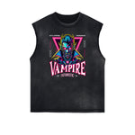 Camiseta sin mangas desgastada con estampado de ciencia ficción y futurismo