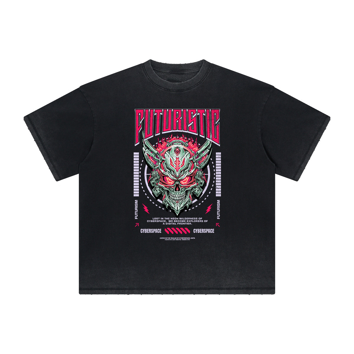Camiseta vintage deshilachada con estampado de ciencia ficción y futurismo