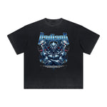 Camiseta vintage deshilachada con estampado de ciencia ficción y futurismo