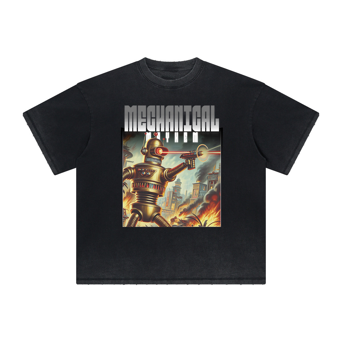 Camiseta vintage deshilachada con estampado de ciencia ficción y futurismo