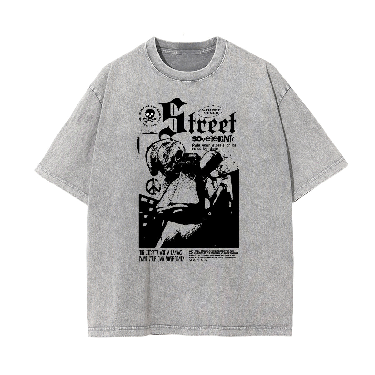 Camiseta gráfica de moda urbana con lavado de piedra