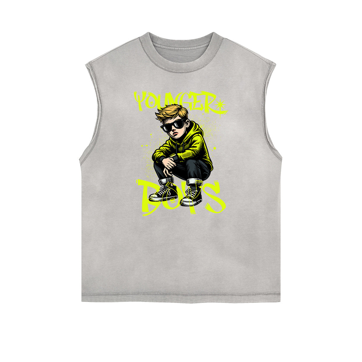 Camiseta sin mangas con estampado de moda urbana desgastada