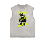 Camiseta sin mangas con estampado de moda urbana desgastada