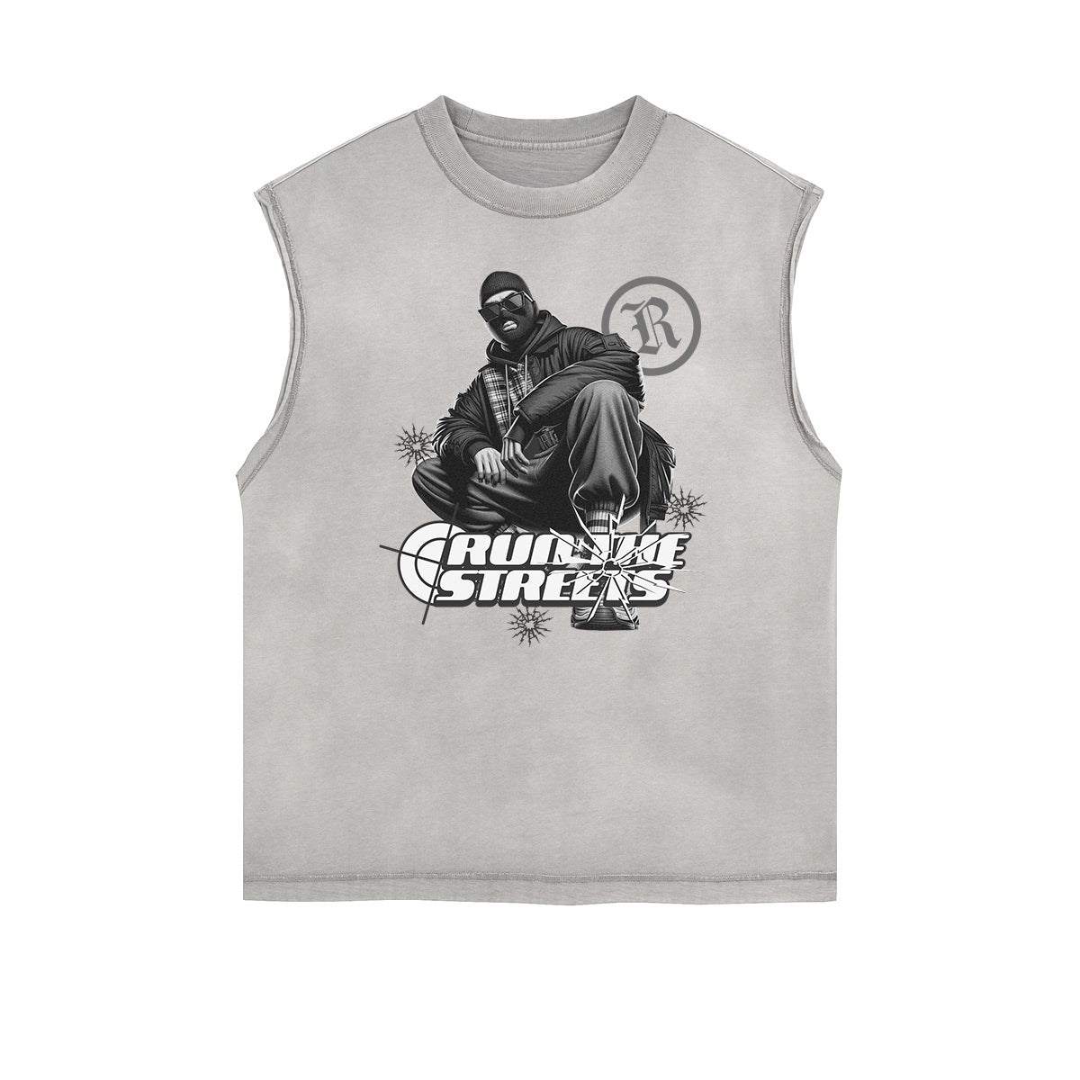 Camiseta sin mangas con estampado de moda urbana desgastada