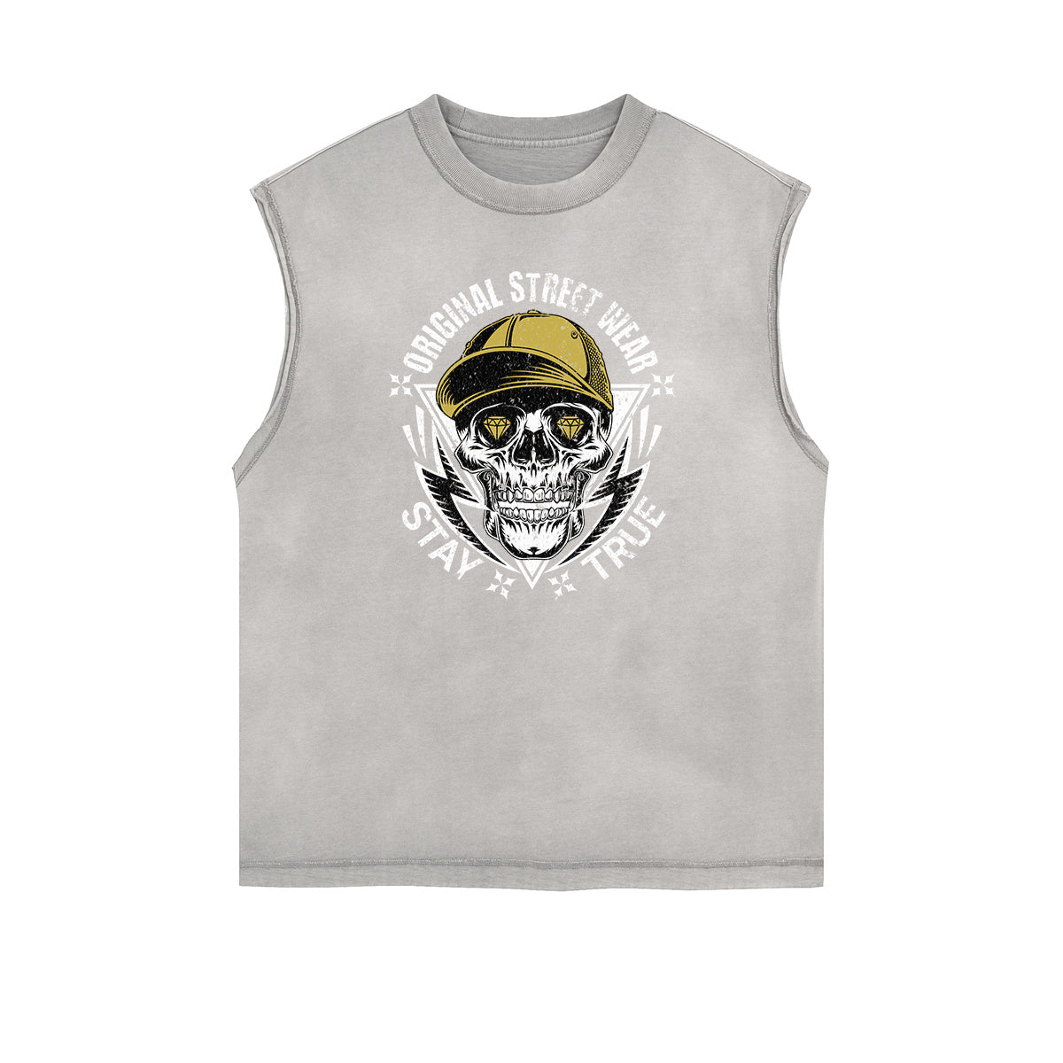 Camiseta sin mangas con estampado de moda urbana desgastada