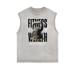 Camiseta de tirantes con gráficos de fitness y bordes deshilachados