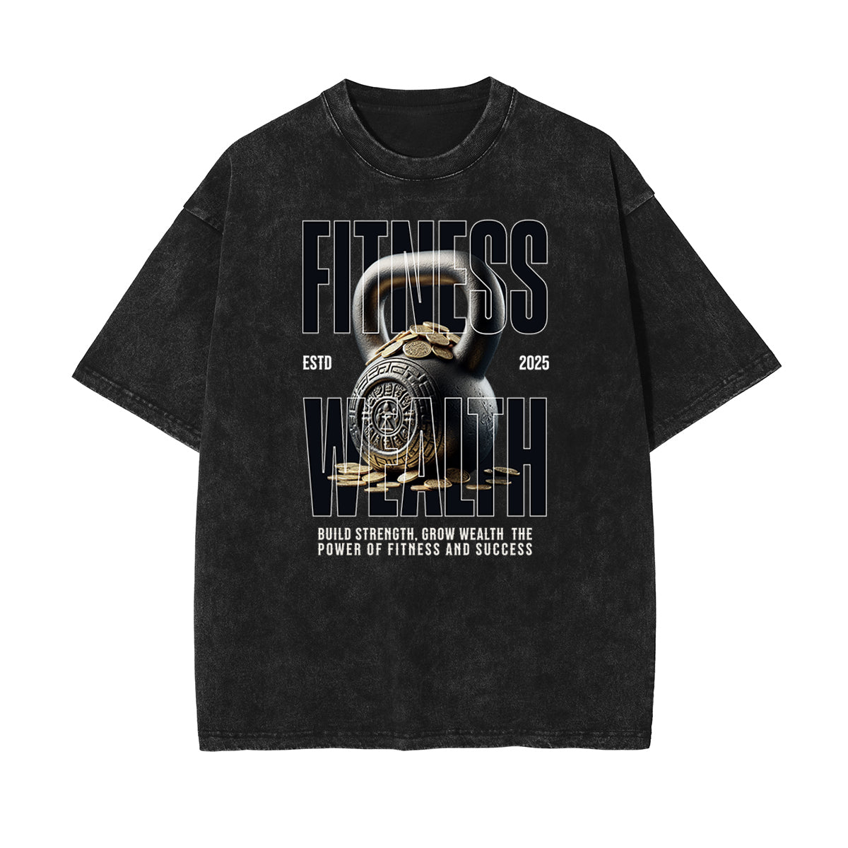 Camiseta de algodón con estampado gráfico de fitness lavado