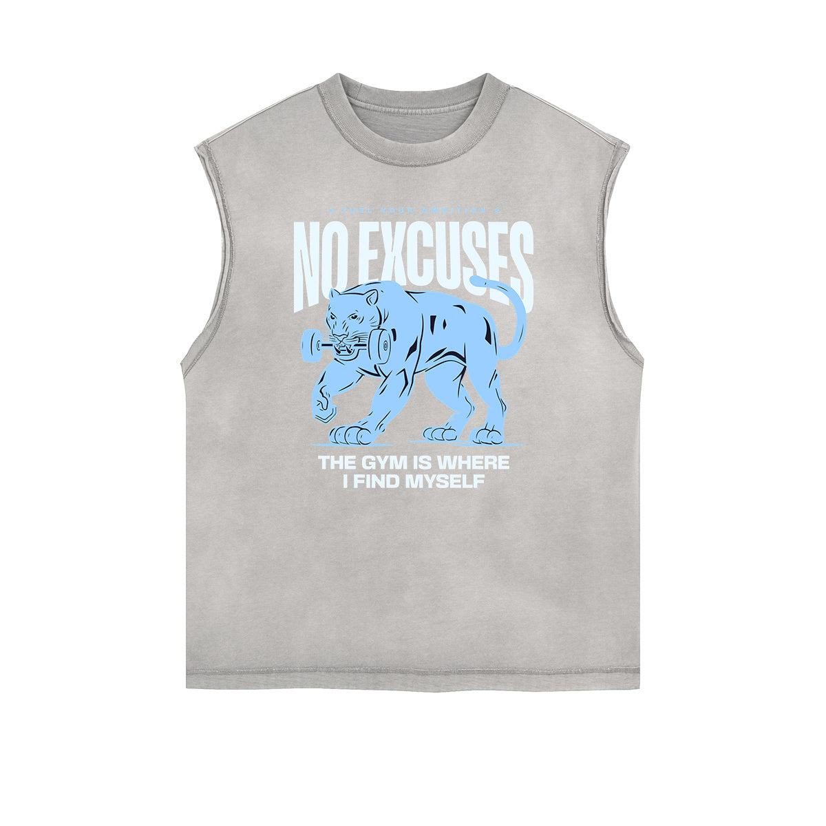 Camiseta de tirantes con gráficos de fitness y bordes deshilachados