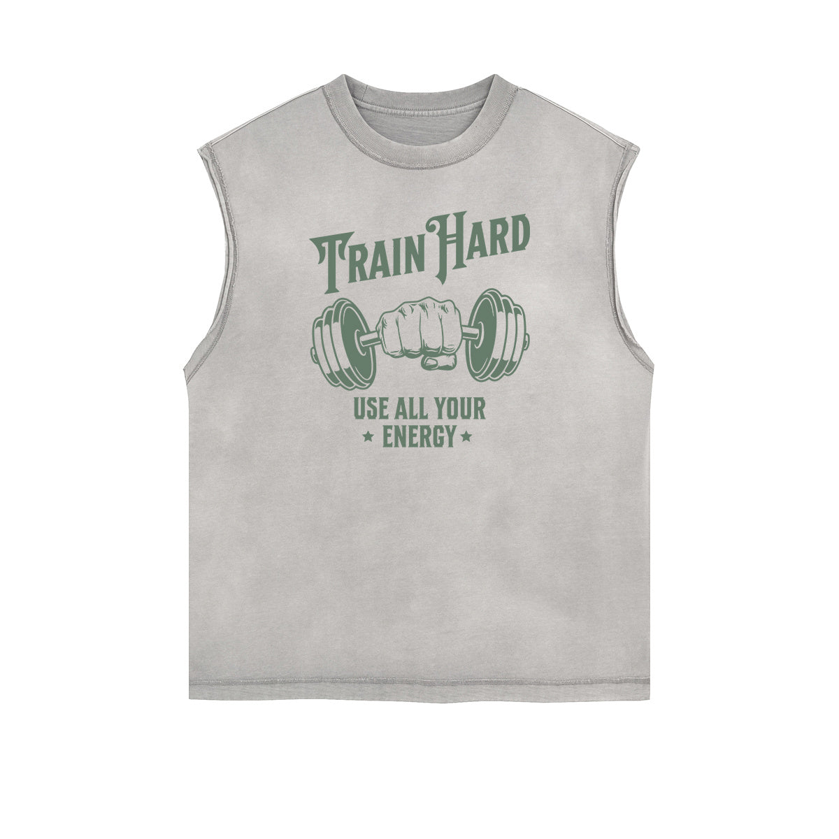 Camiseta de tirantes con gráficos de fitness y bordes deshilachados