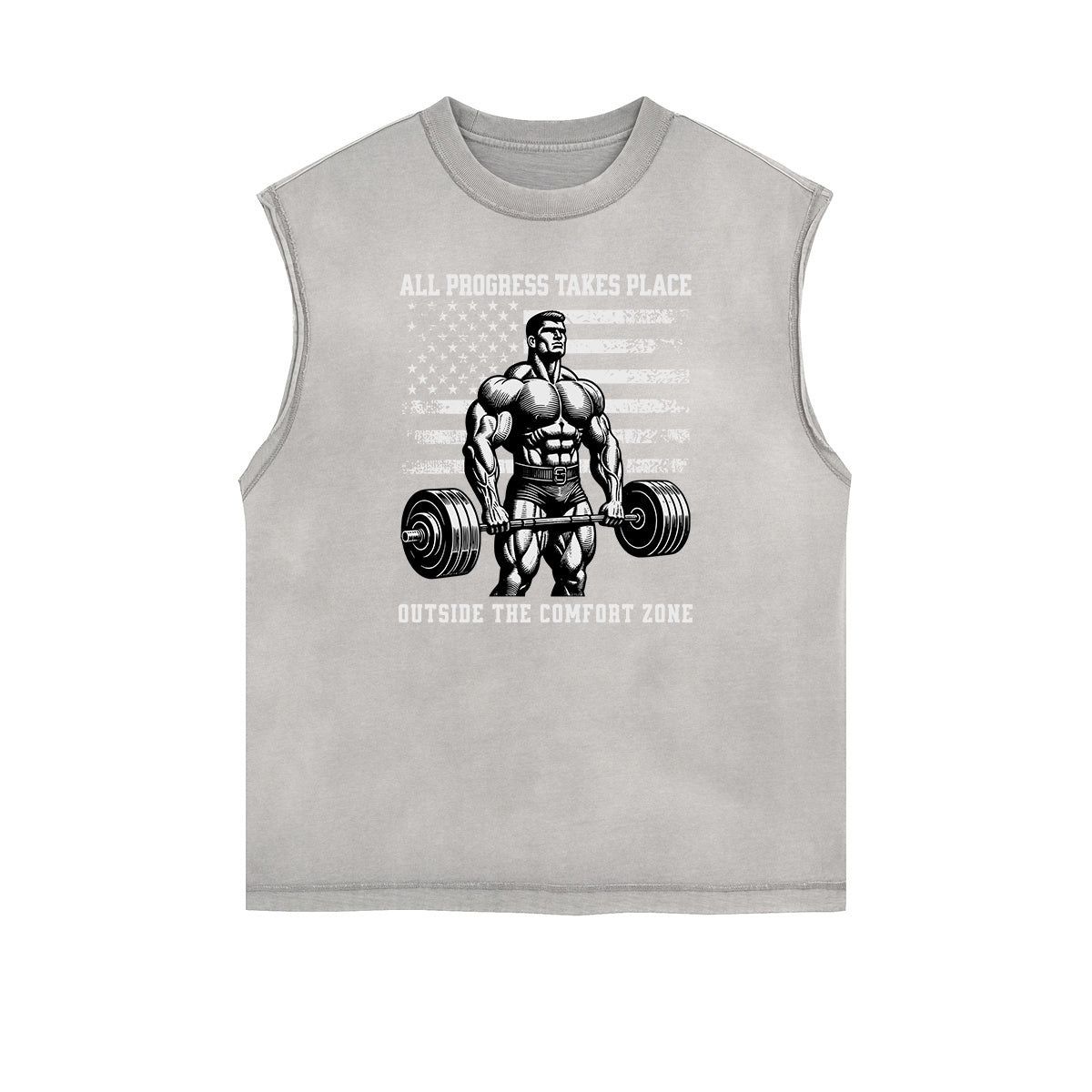 Camiseta de tirantes con gráficos de fitness y bordes deshilachados