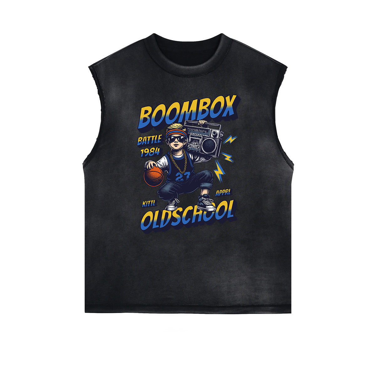 Camiseta sin mangas con gráfico deshilachado de estilo deportivo retro