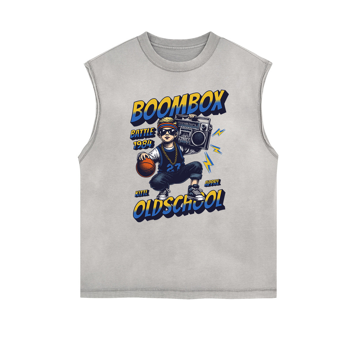 Camiseta sin mangas con estampado desgastado de estilo deportivo retro