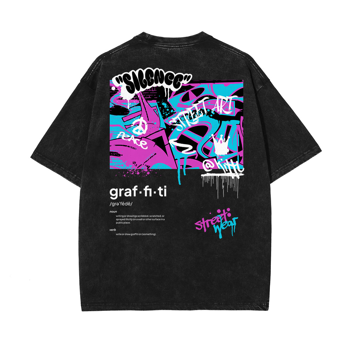 Washed Graffiti Style Graphic Cotton Tee