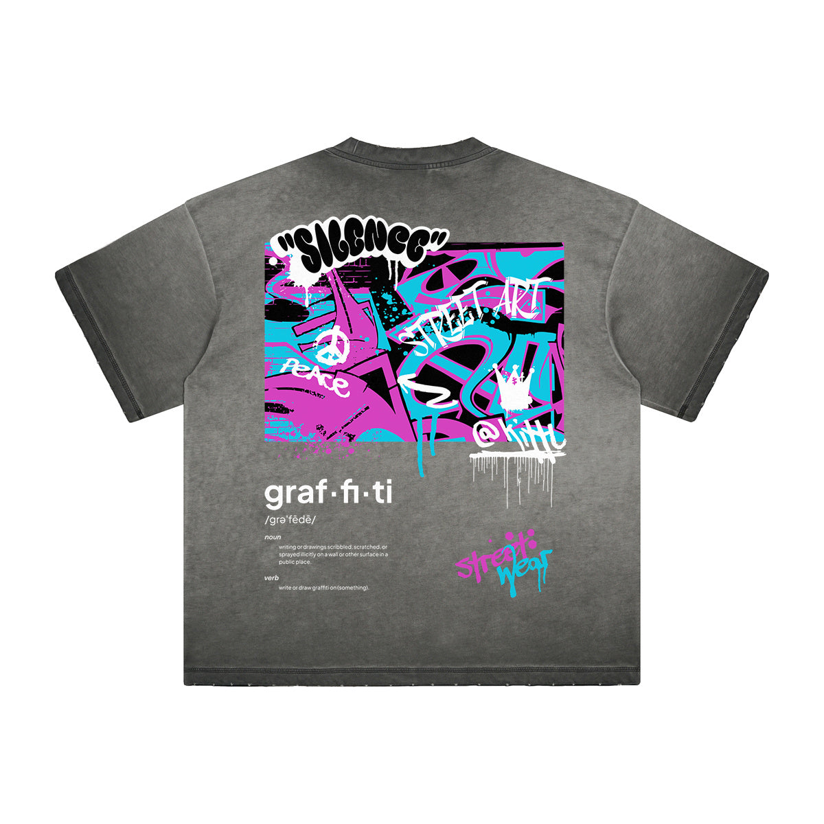 Camiseta con estampado vintage de grafiti deshilachado