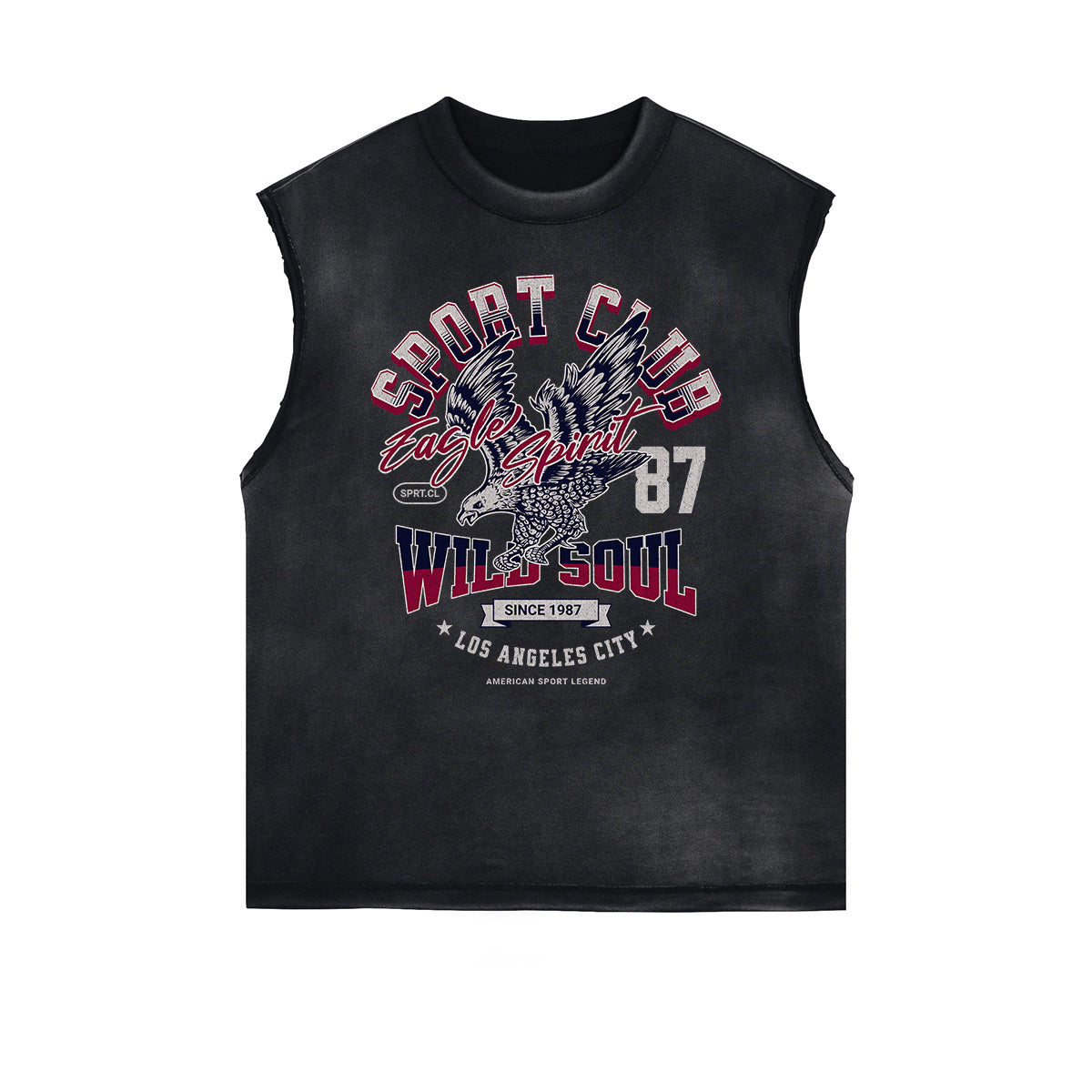 Camiseta sin mangas con gráfico deshilachado de estilo deportivo retro