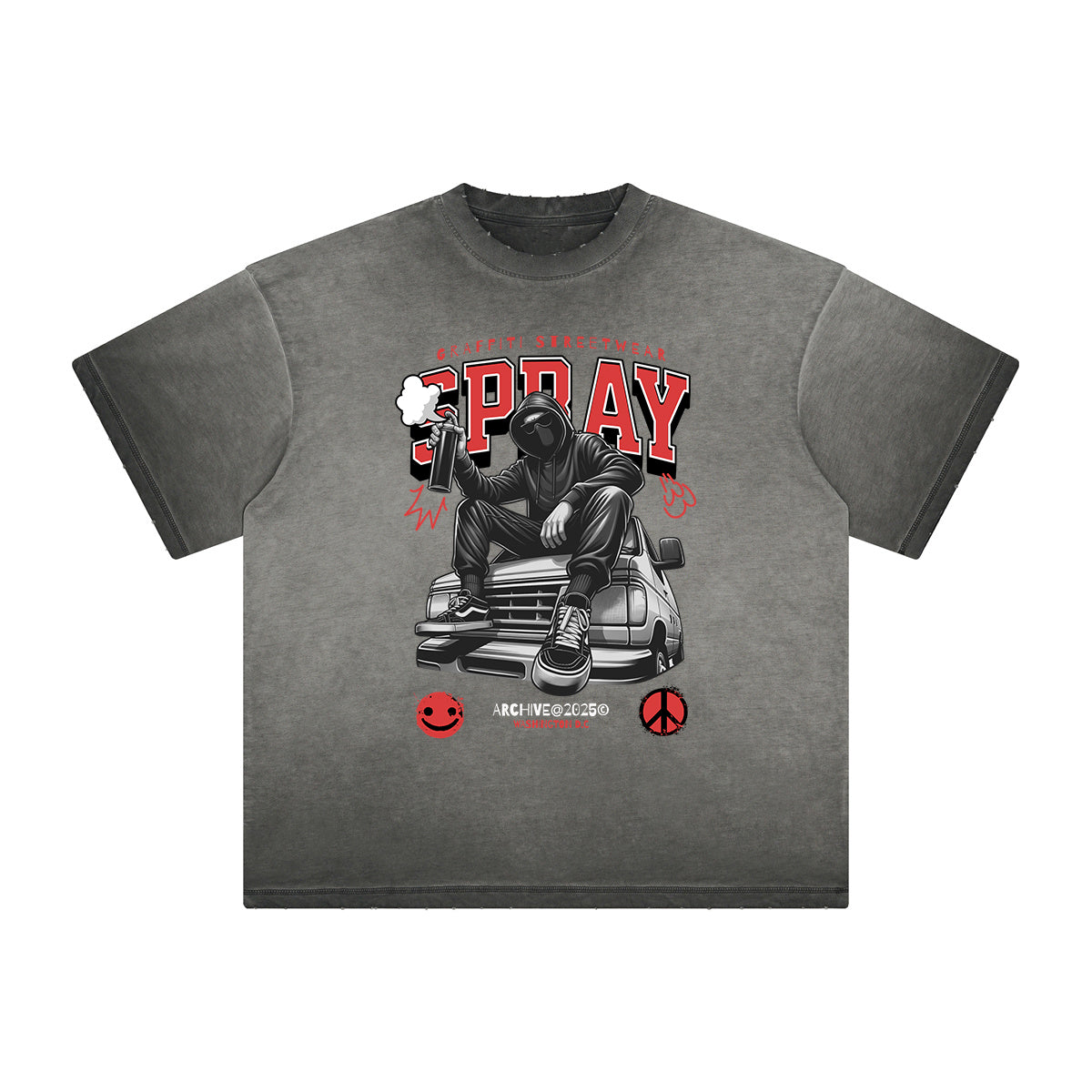 Camiseta con estampado vintage de grafiti deshilachado