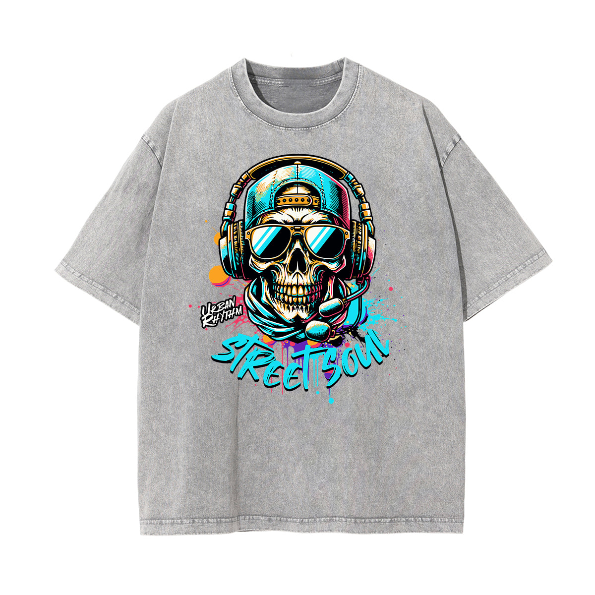 Stone Wash Graffiti Style Graphic Tee