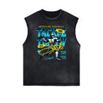 Camiseta sin mangas con gráfico deshilachado de estilo deportivo retro