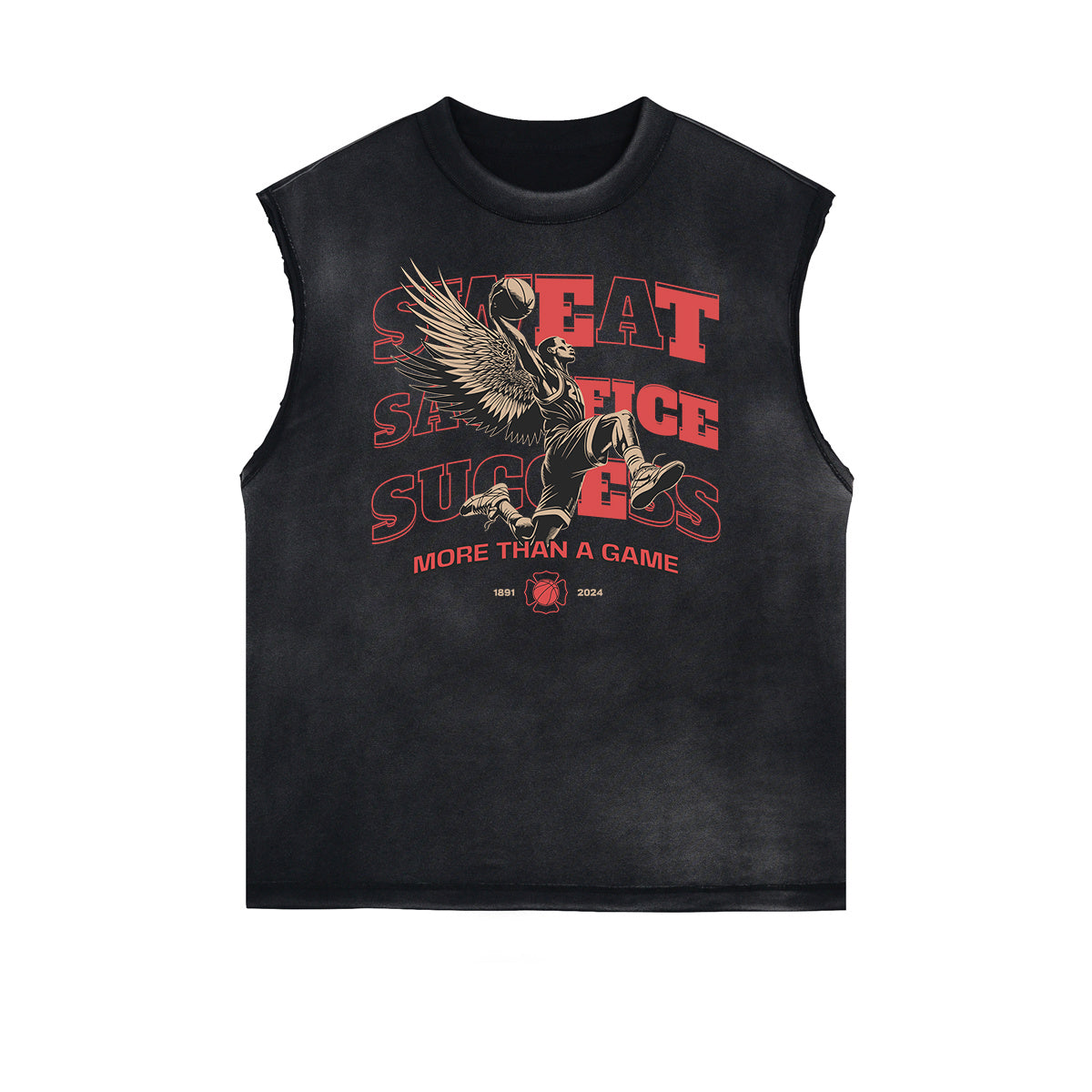 Camiseta sin mangas con gráfico deshilachado de estilo deportivo retro