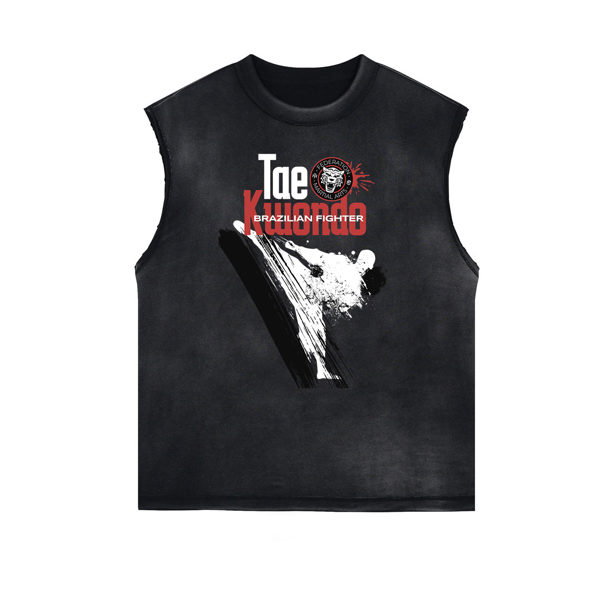 Camiseta sin mangas con estampado asiático desgastado