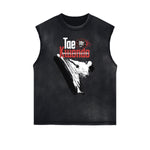 Camiseta sin mangas con estampado asiático desgastado