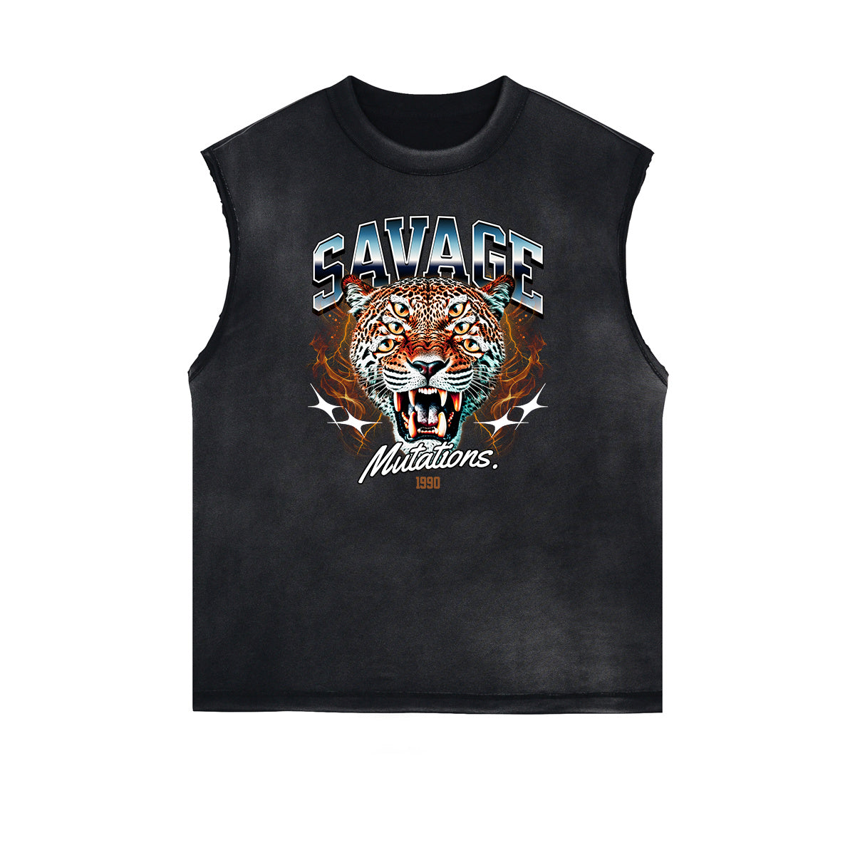 Camiseta sin mangas con estampado asiático desgastado