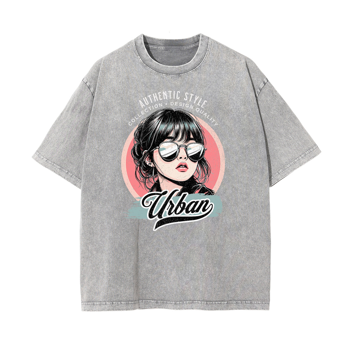 Stone Wash Asian Style Pattern T Shirt