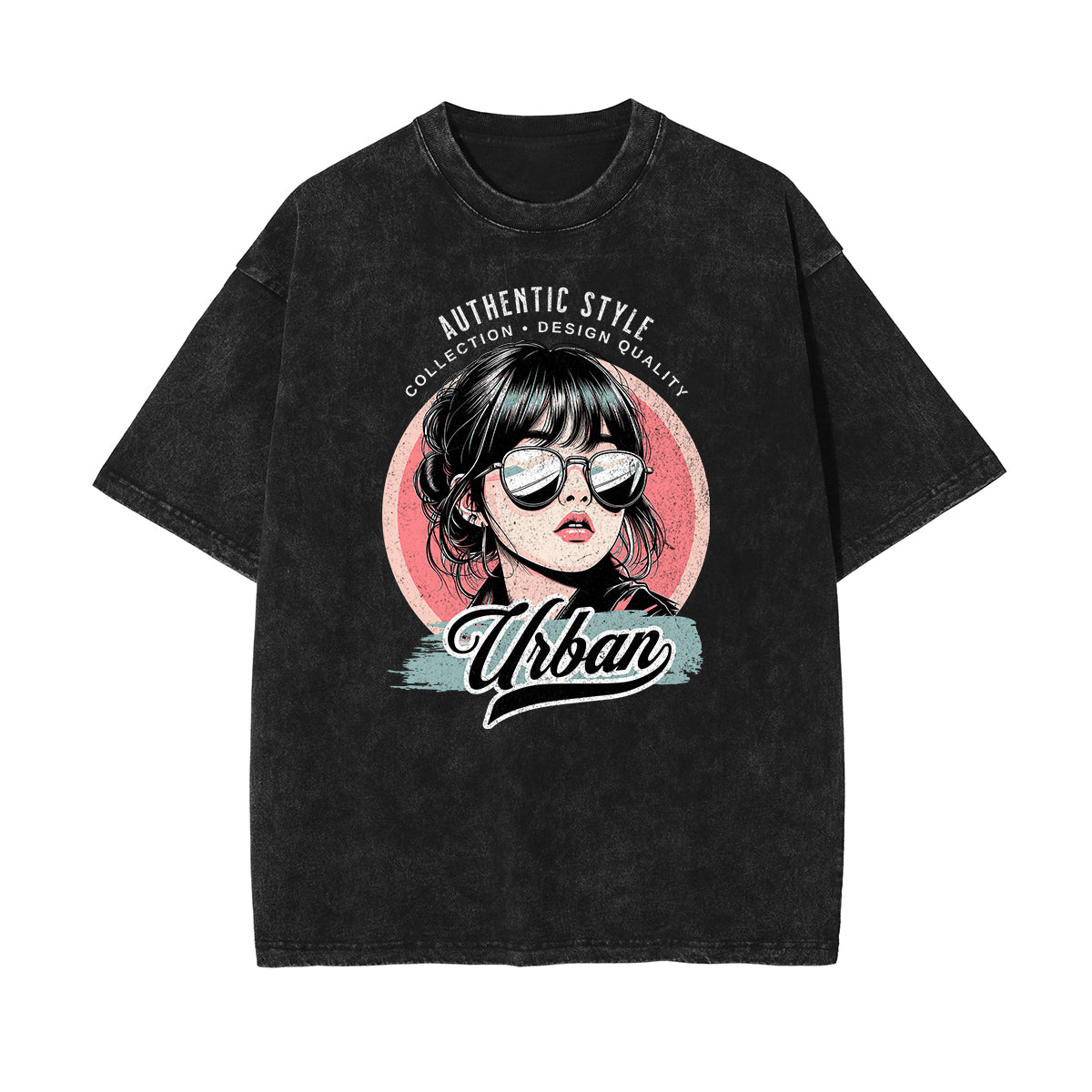 Washed Asian Style Graphic Cotton Tee